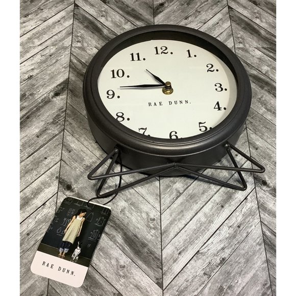 Rae Dunn Round Table Shelf Clock Gray Metal Design Styles Home Decor 8" x 8.75" - Picture 4 of 7
